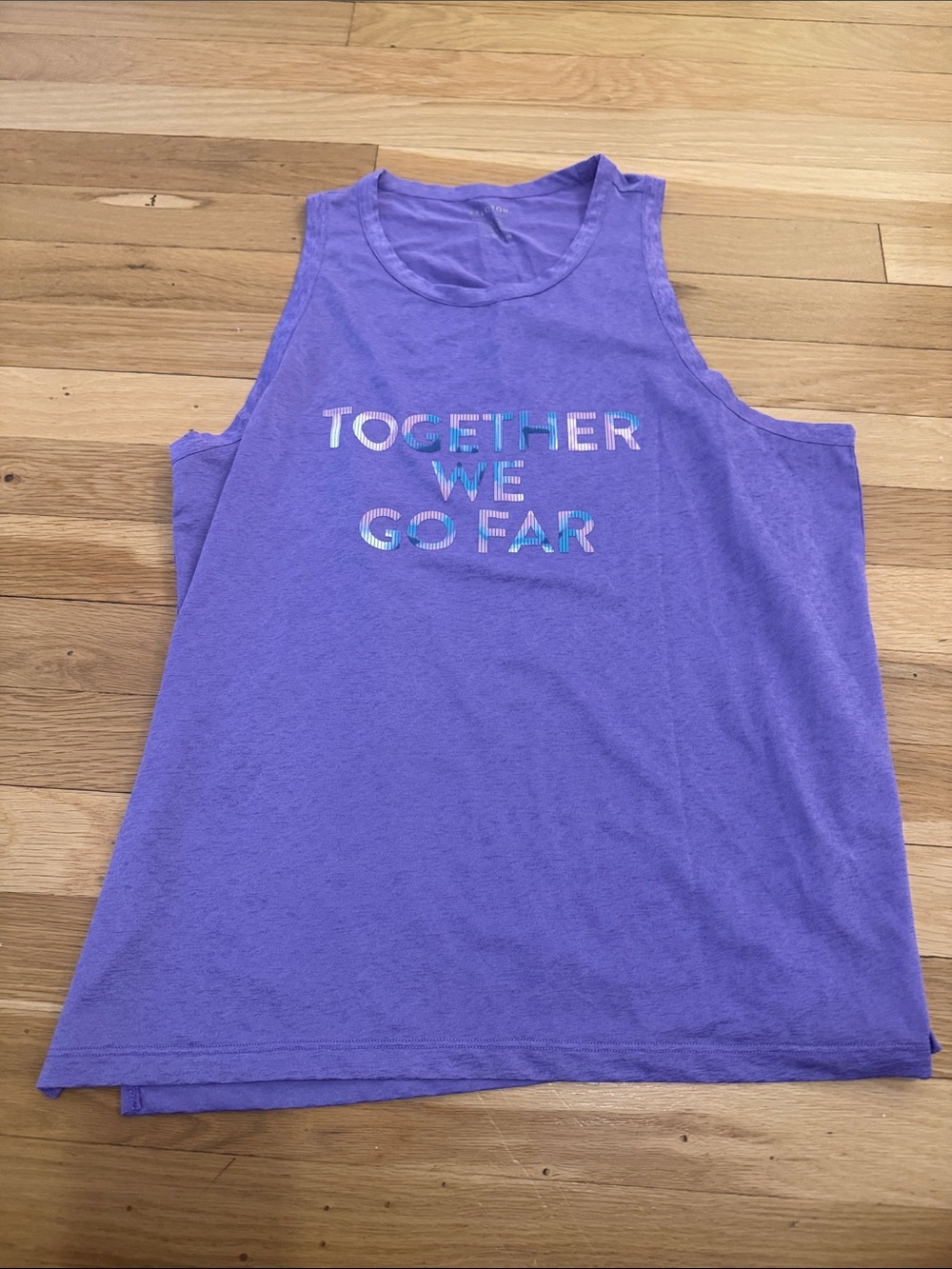 Peloton Purple Tank Top with Multicolor 'TOGETHER WE GO FAR' Print
